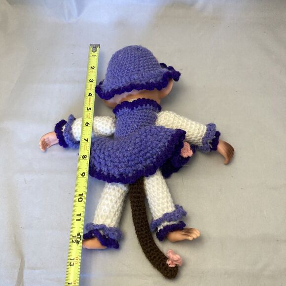 Vintage Rubber Face Monkey Plush Handmade Crocheted Dress Stuffed Animal - Picture 4 of 4